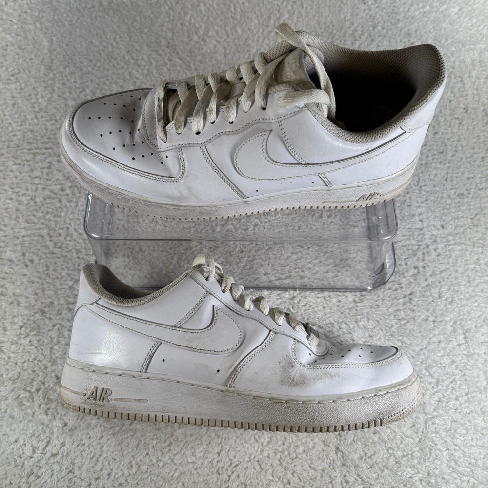 Size 10 - Men's Nike Air Force 1 Low Top Sneaker White Leather Lace Up Shoes